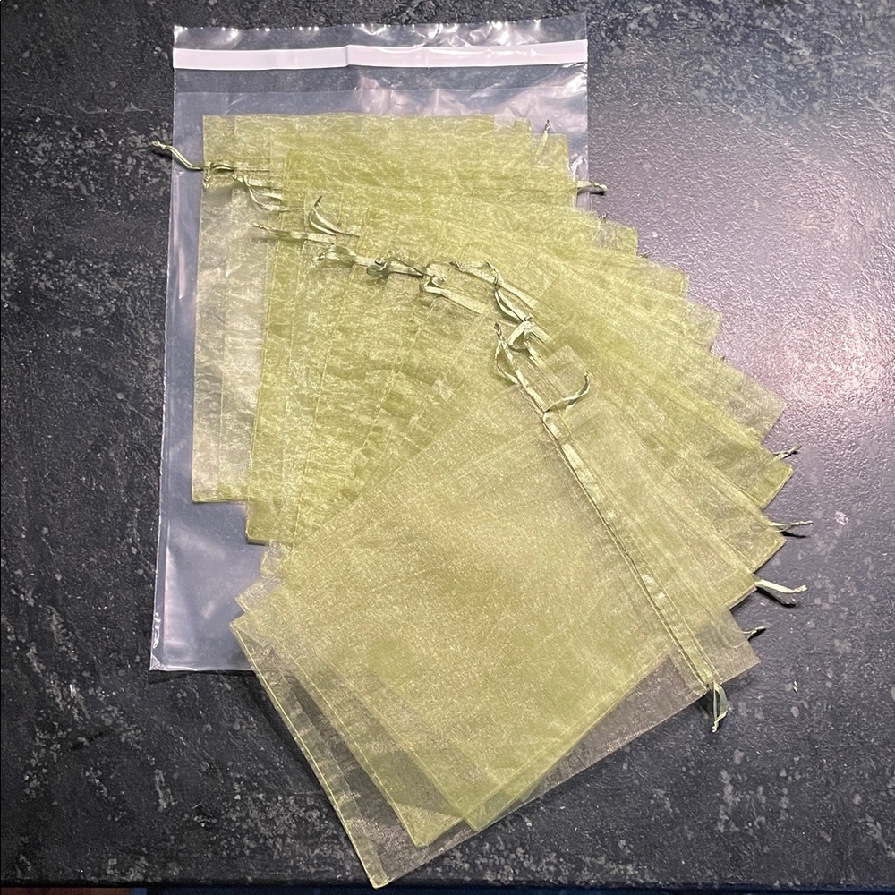Fifteen Elegant Light Green Sheer 9" x 6" Gift Bags (NWOT)